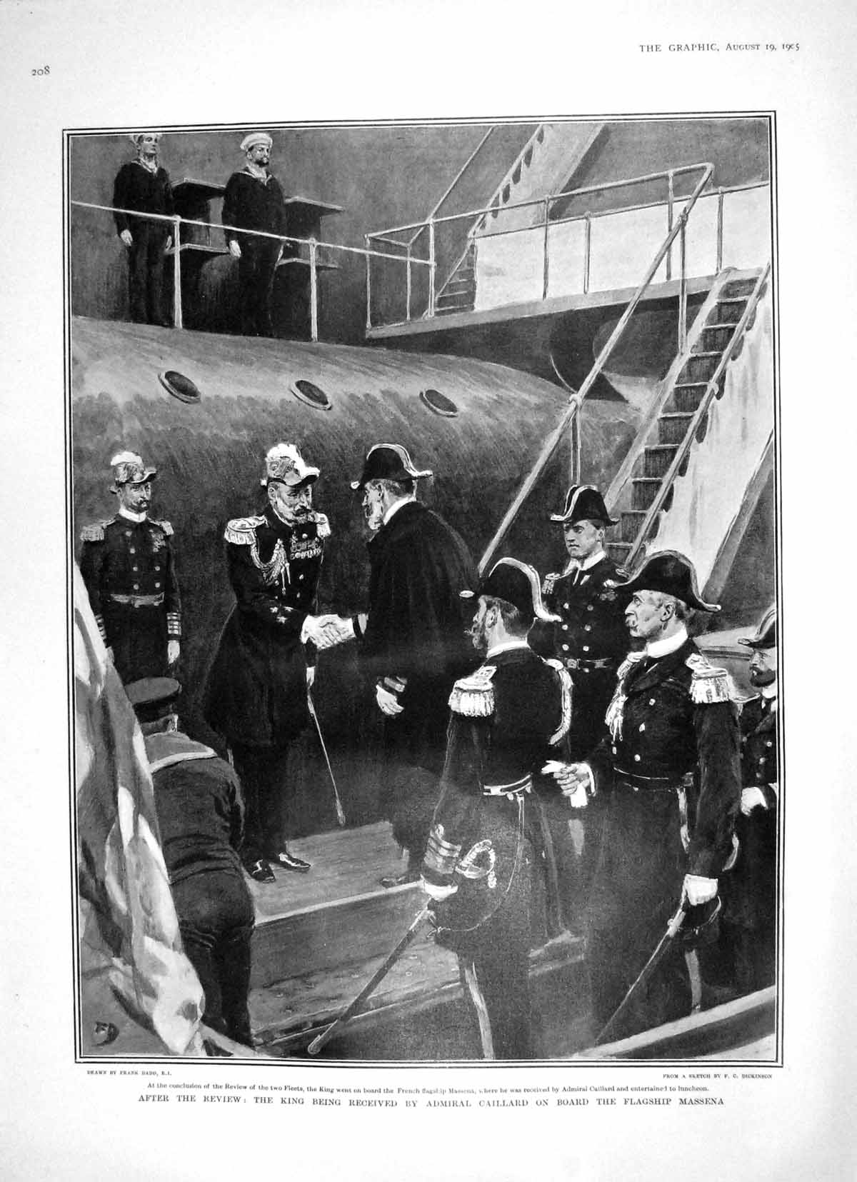 Old Antique Print 1905 King Admiral Caillard French Flag Ship Massena War 20th