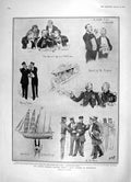 Original Old Antique Print 1905 French Warrant Officers Portsmouth Royal Yacht