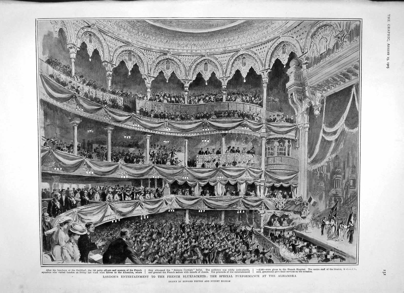 Original Old Antique Print 1905 Bluejackets Alhambra Theatre King'S Cup Cowes