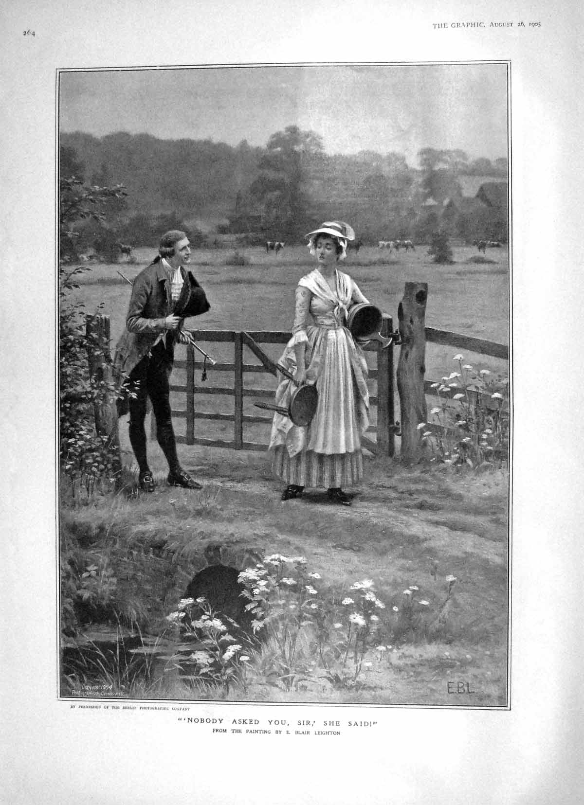 Old Antique Print 1905 Man Lady Country Lane Romance British Guards War 20th