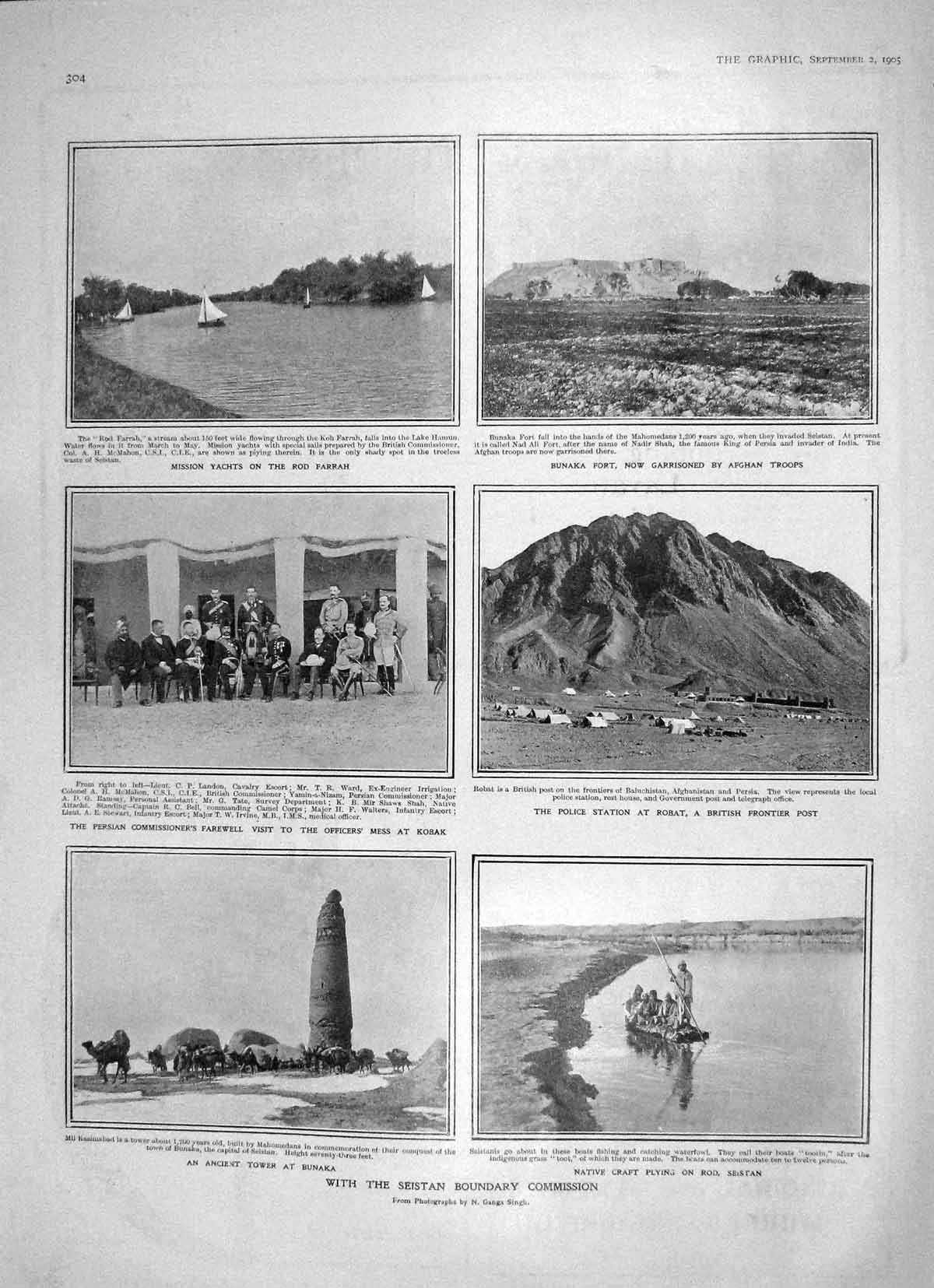 Original Old Antique Print 1905 Seistan Rod Farrah Bunaka Fort Kobak Bahia Map