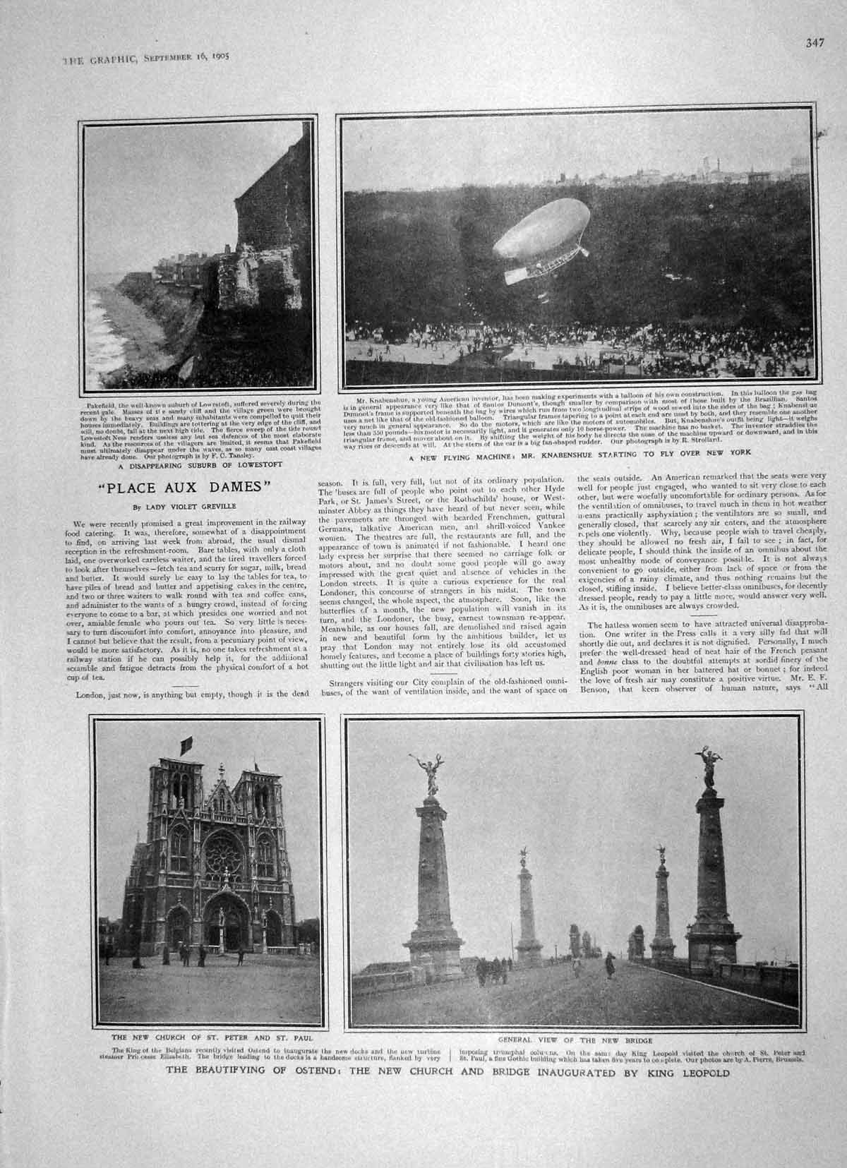 Original Old Antique Print 1905 Ostend Church King LeopKnabenshue Copenhagen