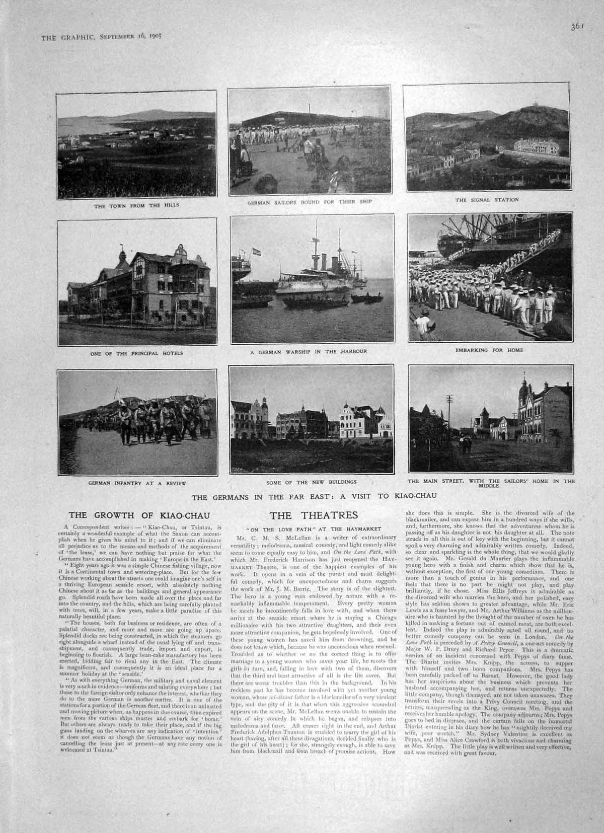 Old Antique Print 1905 Kiao-Chau Hotel War Ship Railway New York Mappin 20th