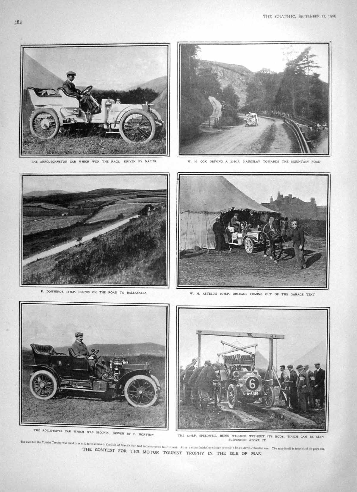 Original Old Antique Print 1905 Motor Car Trophy Isle Man Arrol-Johnston Astell