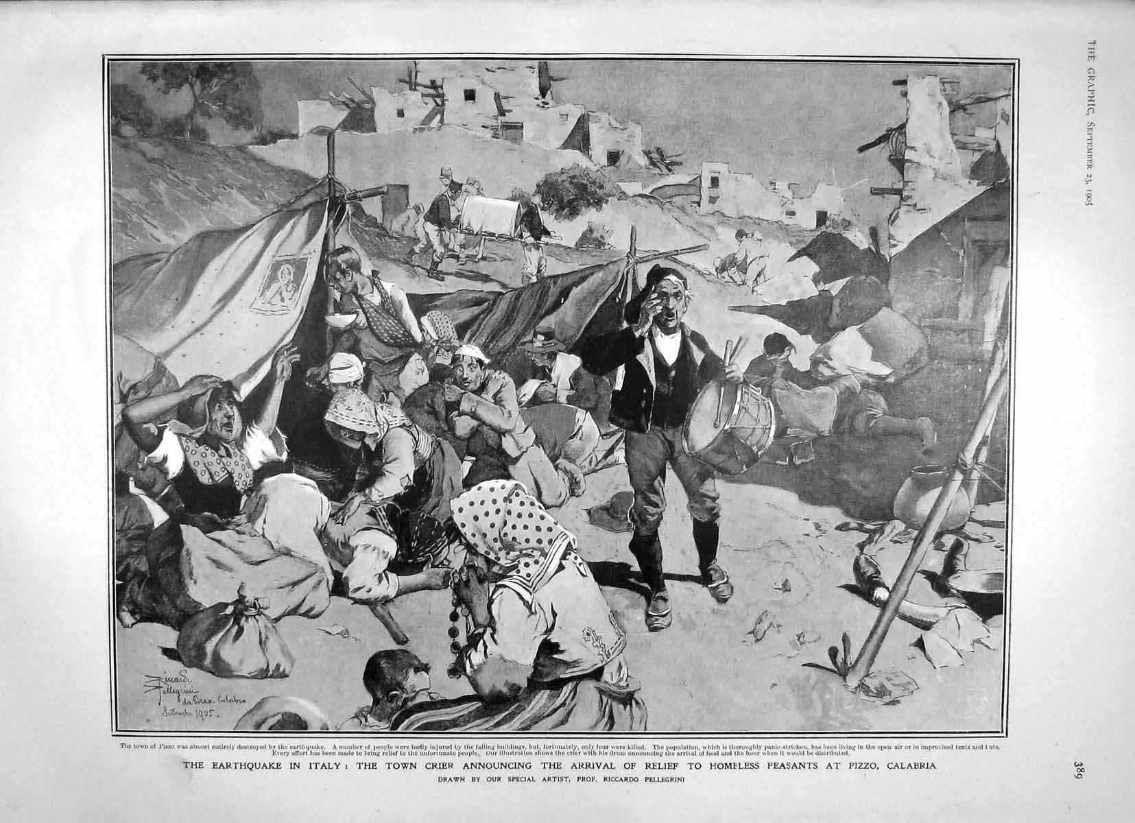 Old Antique Print 1905 Earthquake Italy Pizzo Calabria Dixon Gunter Men 20th