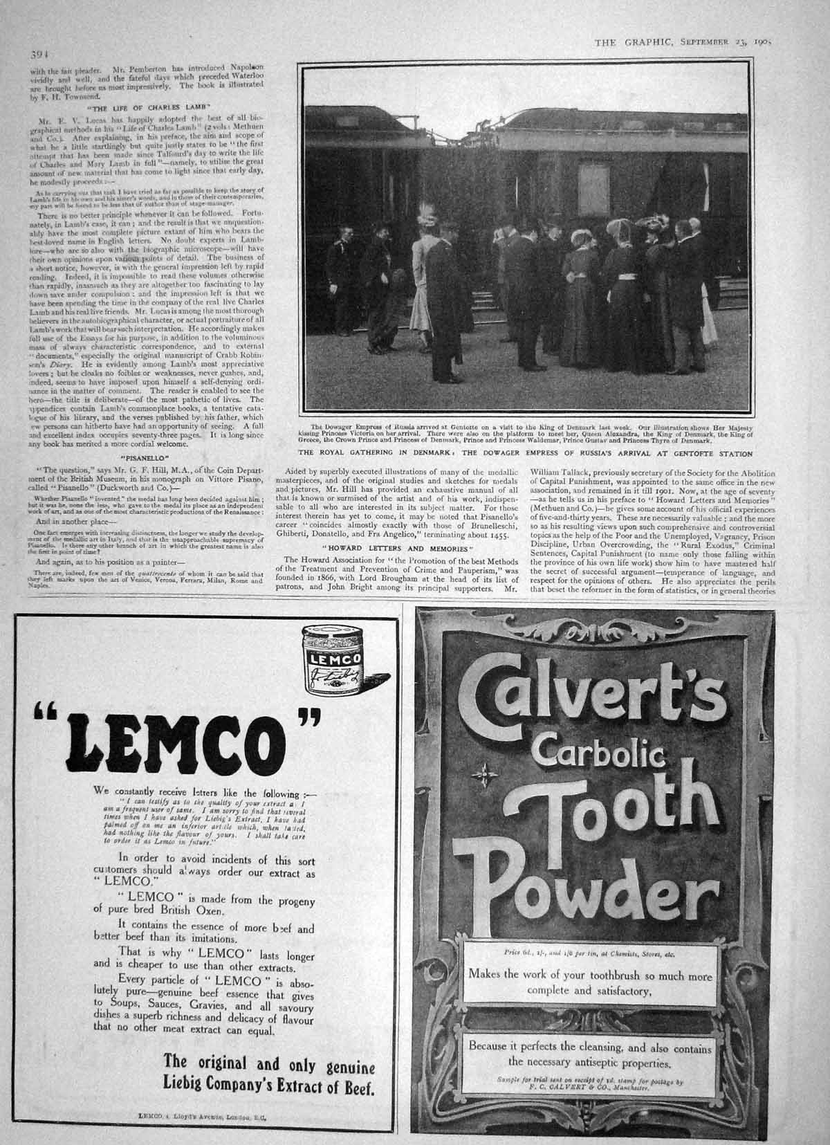 Original Old Antique Print 1905 Dowager Empress Russia Gentofte Railway Station
