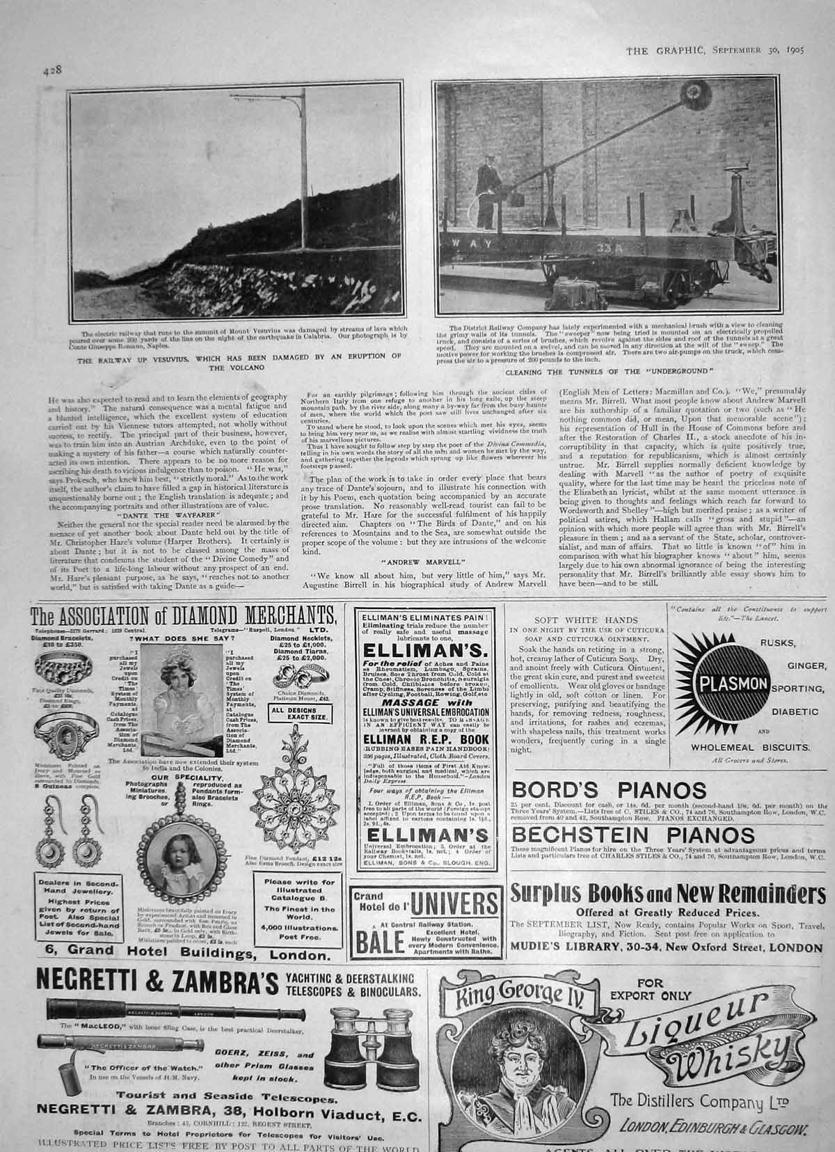 Old Antique Print 1905 Railway Mountain Vesuvius Volcano Cleaning Brush 20th