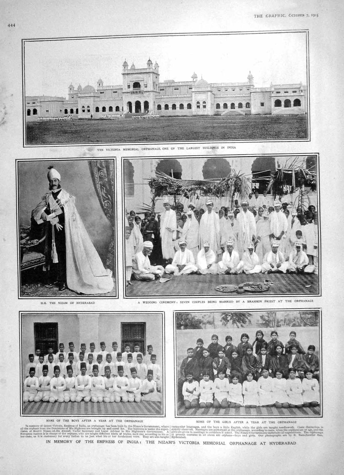 Old Antique Print 1905 Nizam Orphanage Hyderabad India Irish Church Duke 20th