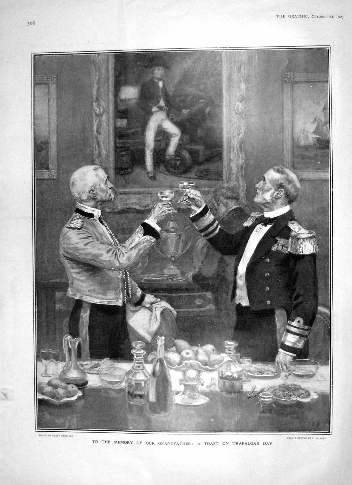 Original Old Antique Print 1905 Nelson Toast Trafalgar Day Henry Irving Theatre
