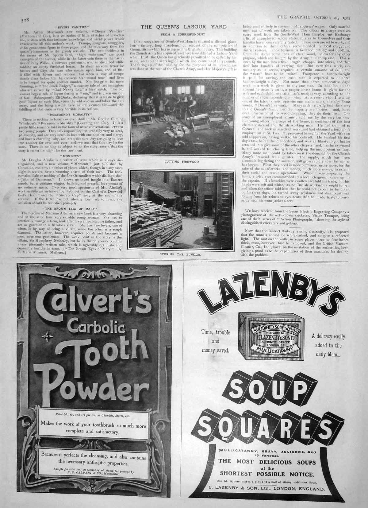 Old Antique Print 1905 Queen Labour Yard Cutting Firewood Lazenby Tooth 20th