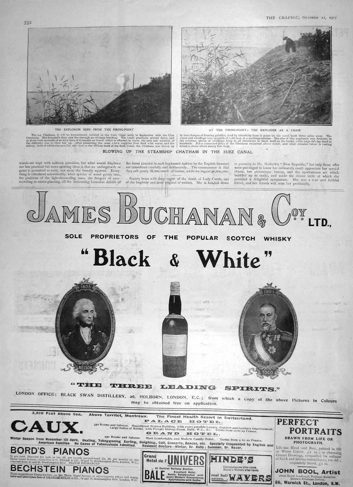 Old Antique Print 1905 Blowing Steam Ship Chatham Suez Canal Whisky Caux 20th