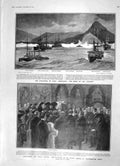 Original Old Antique Print 1905 Ship Assistance Arrogant Canopus Funeral Irving