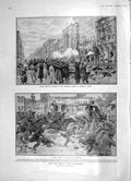 Original Old Antique Print 1905 Moscow Rioters Philippoff Bakery Tverskaja Sier