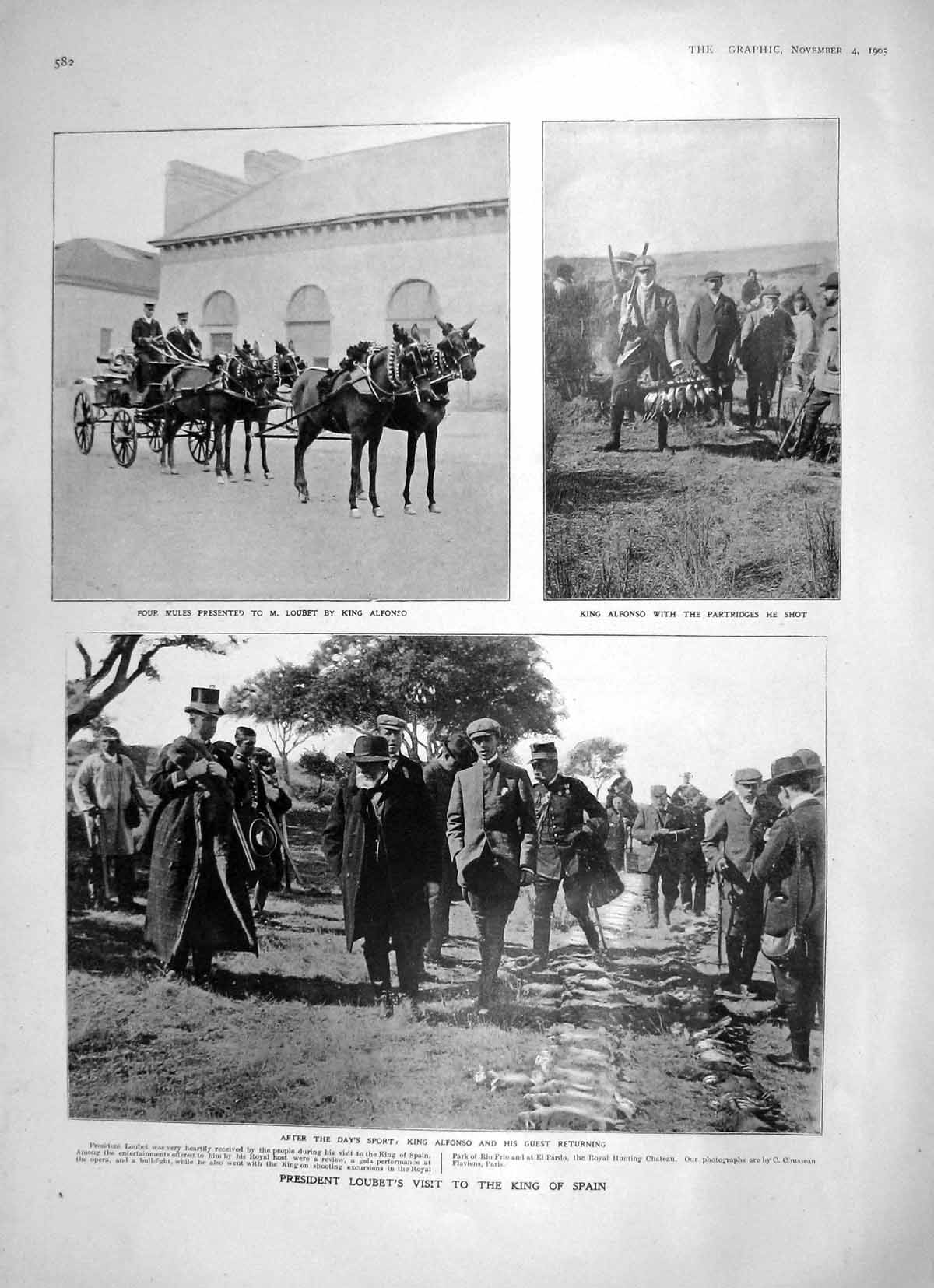 Old Antique Print 1905 President Loubet King Spain Alfonso Strikes Moscow 20th