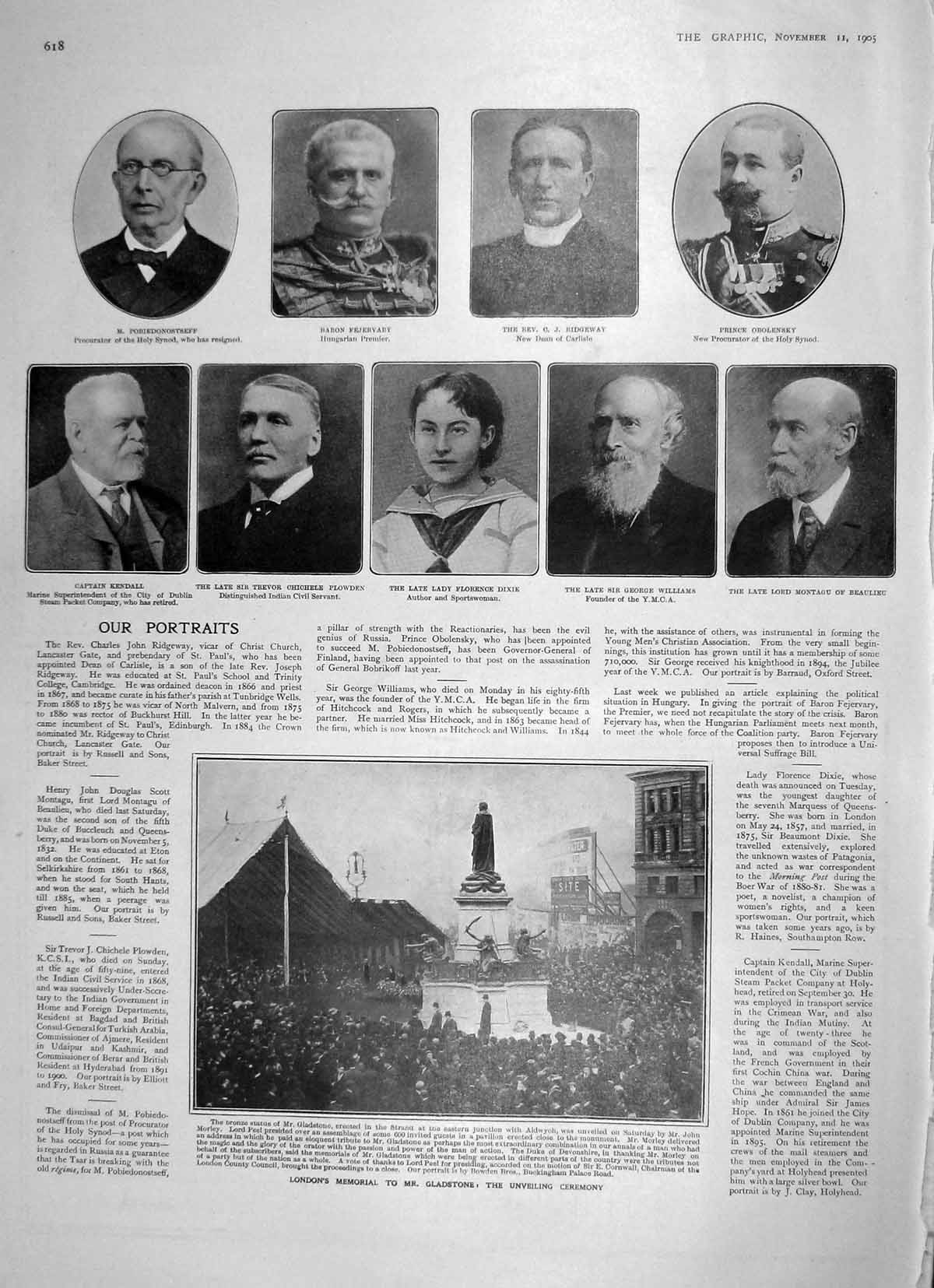 Original Old Antique Print 1905 Gladstone Memorial Dixie Plowden Kendall Variot