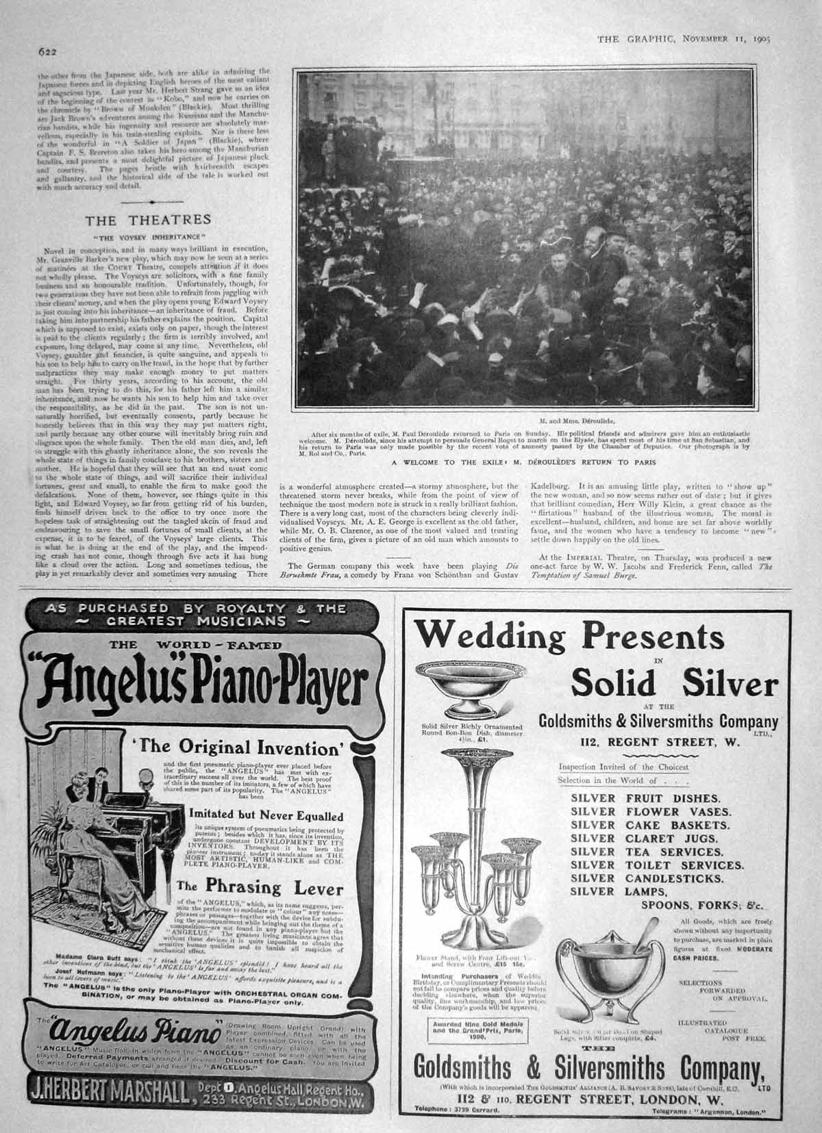Old Antique Print 1905 Paul Deroulede Paris Angelus Piano Player Marshall 20th