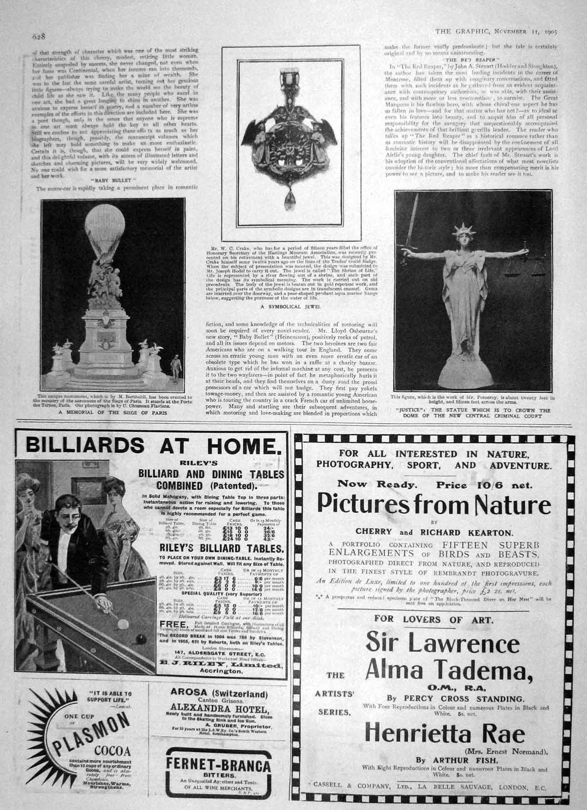 Old Antique Print 1905 Memorial Siege Paris Statue Central Criminal Court 20th