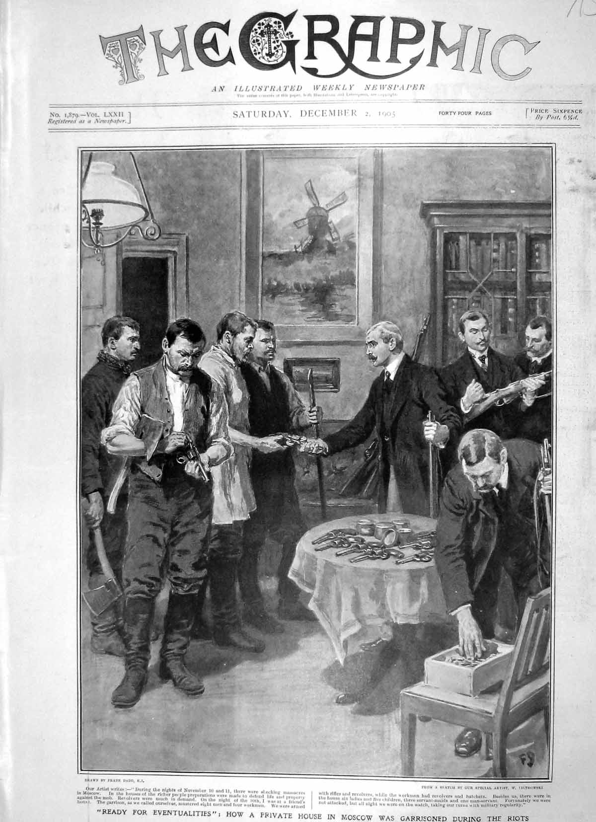 Original Old Antique Print 1905 Private House Moscow Garrisoned Riots Russia