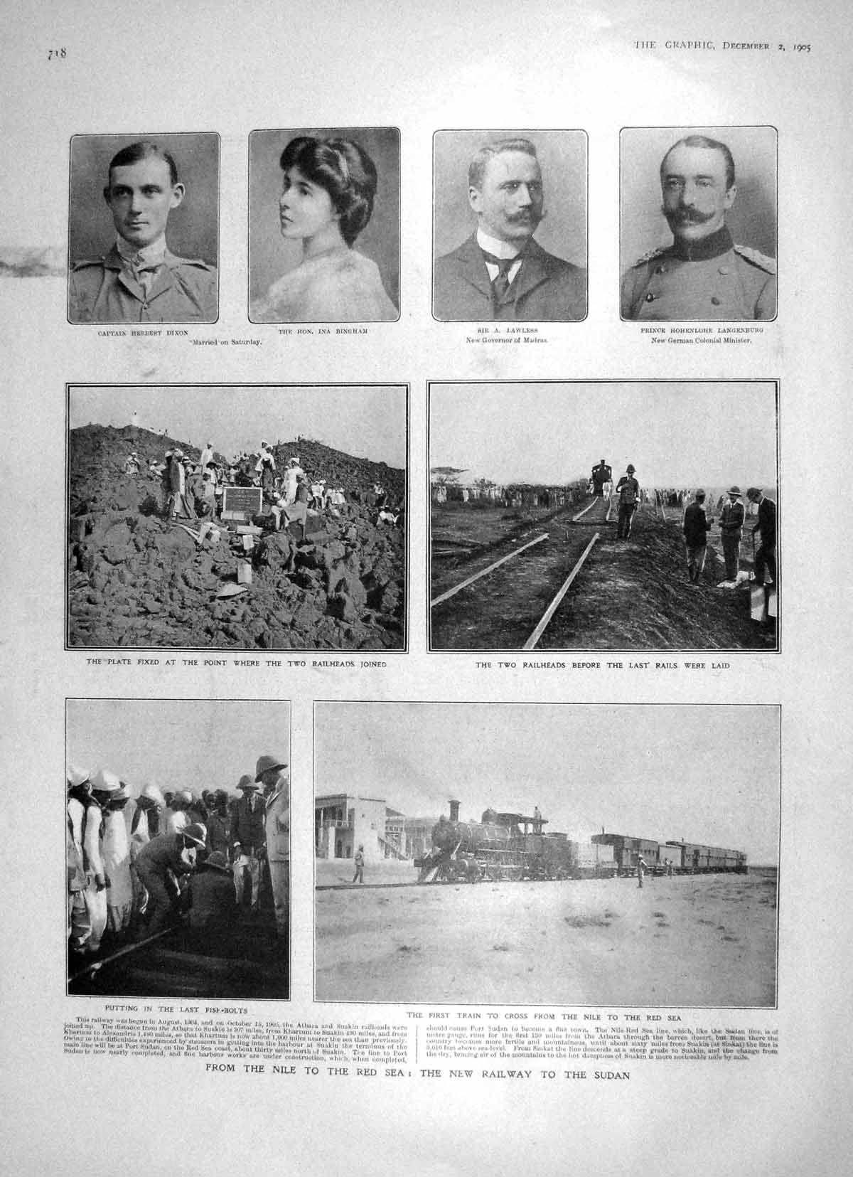 Old Antique Print 1905 Railway Soudan Nile Red Sea Dixon Lawless Bingham 20th
