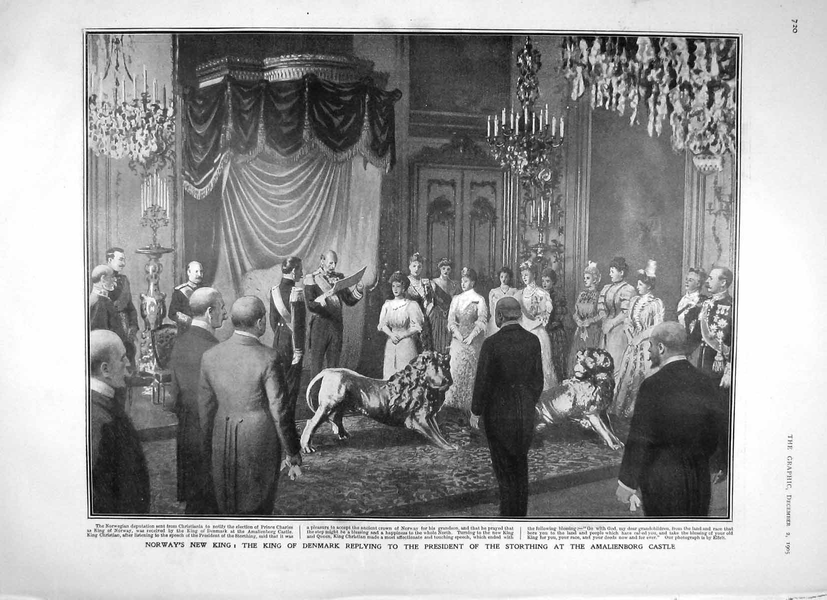 Old Antique Print 1905 King Denmark Storthing Amalienborg Castle Bombay 20th