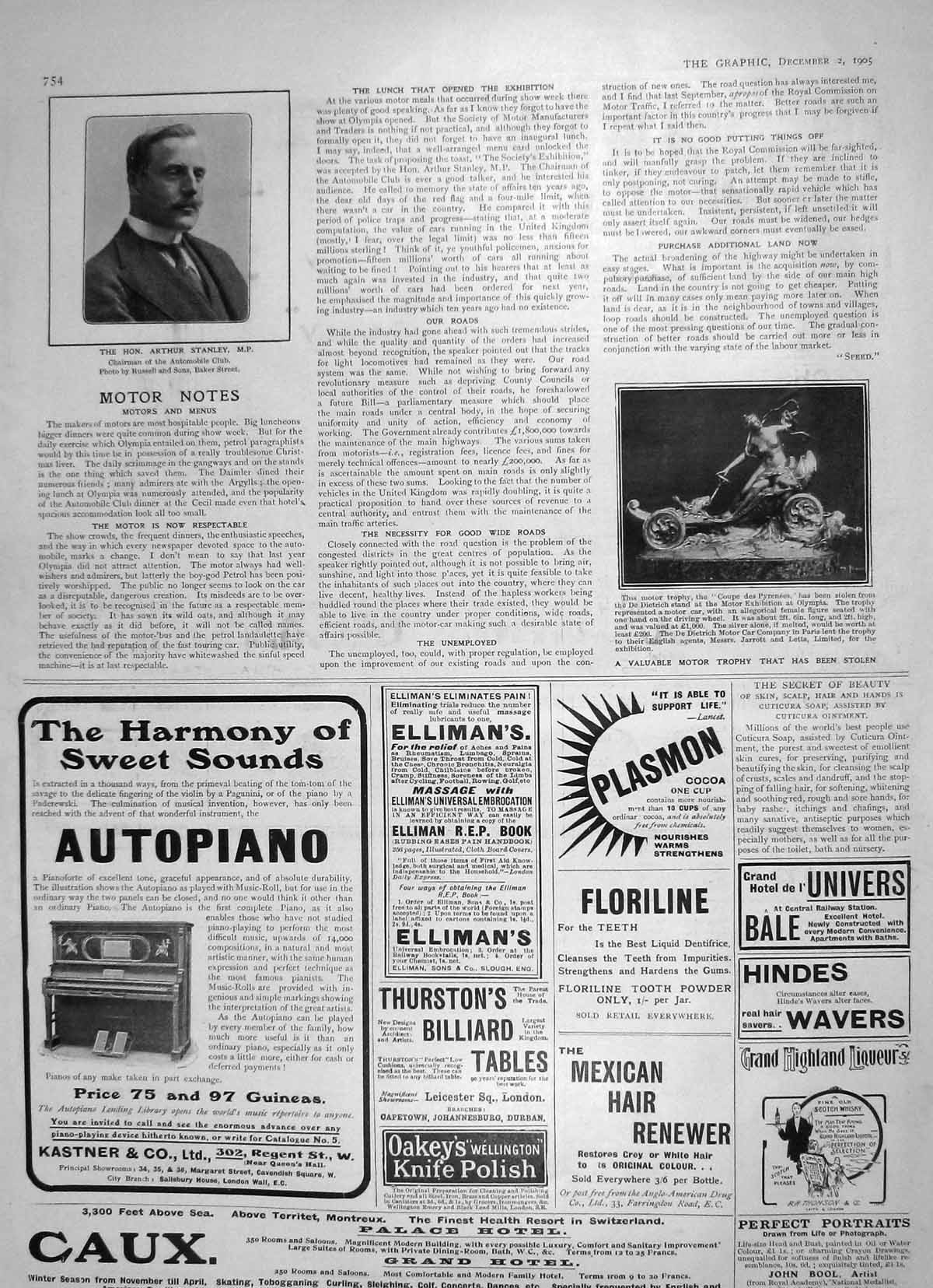 Original Old Antique Print 1905 Arthur Stanley Motor Trophy Coupe Pyrenees 20th