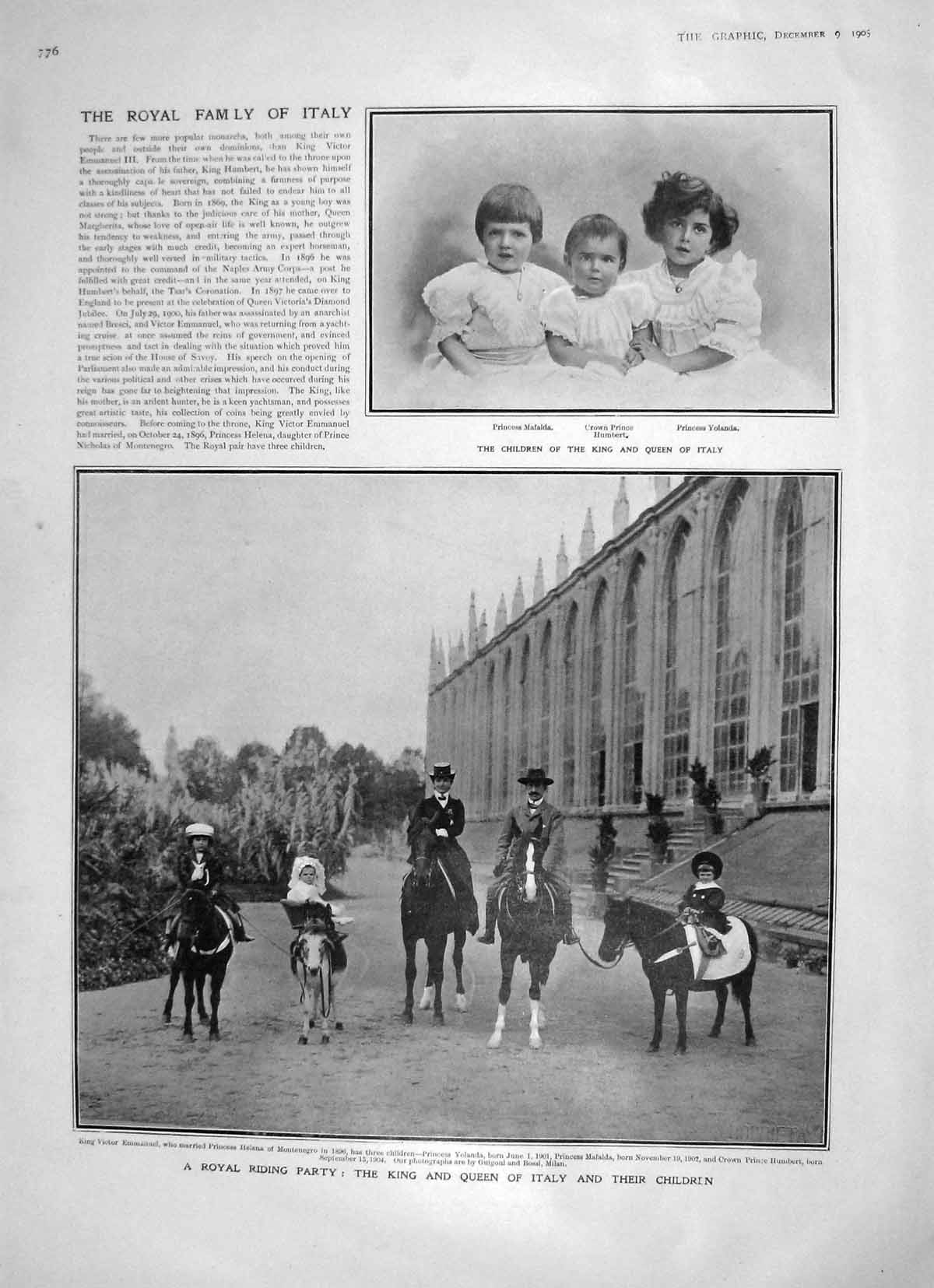 Old Antique Print 1905 King Queen Italy Princess Mafalda Yolanda Humbert 20th