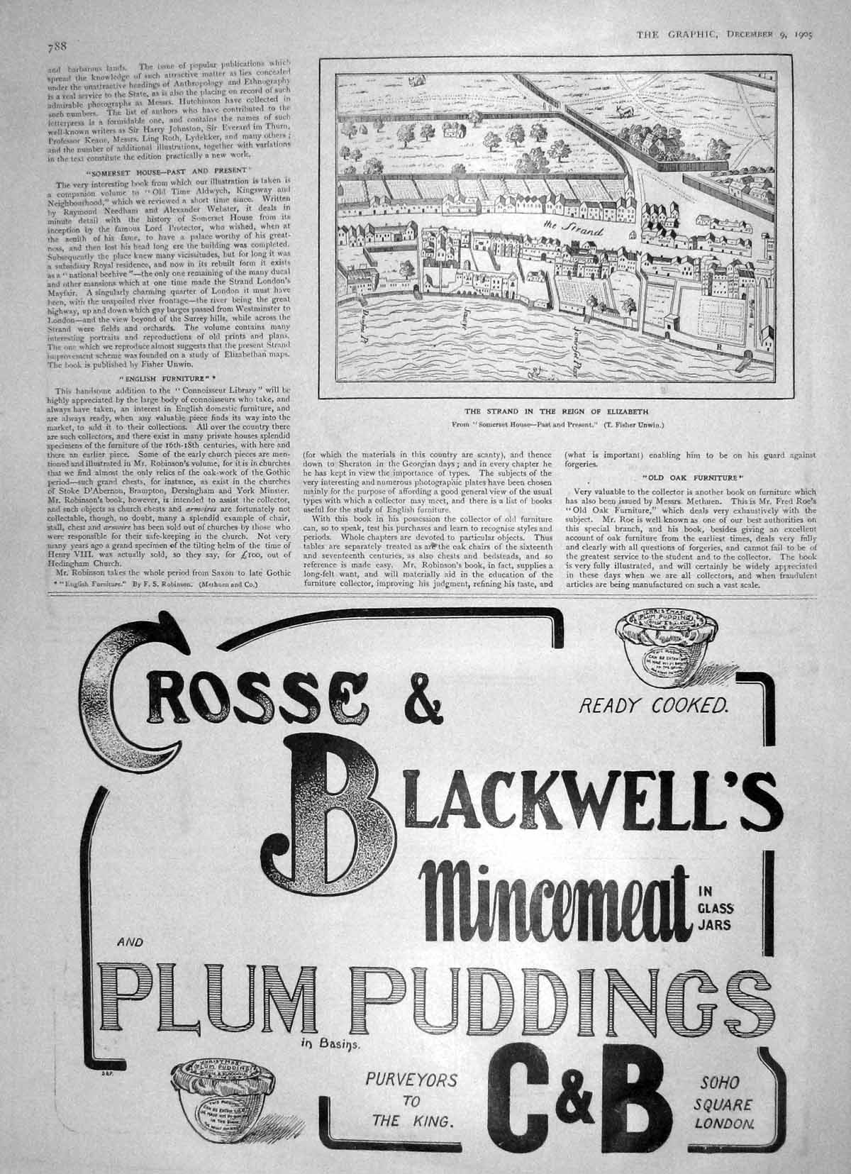 Original Old Antique Print 1905 View Strand London Elizabeth Crosse Blackwell