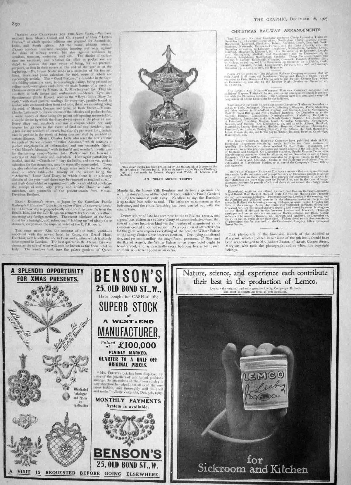 Original Old Antique Print 1905 Indian Motor Silver Trophy Mysore Benson Lemco