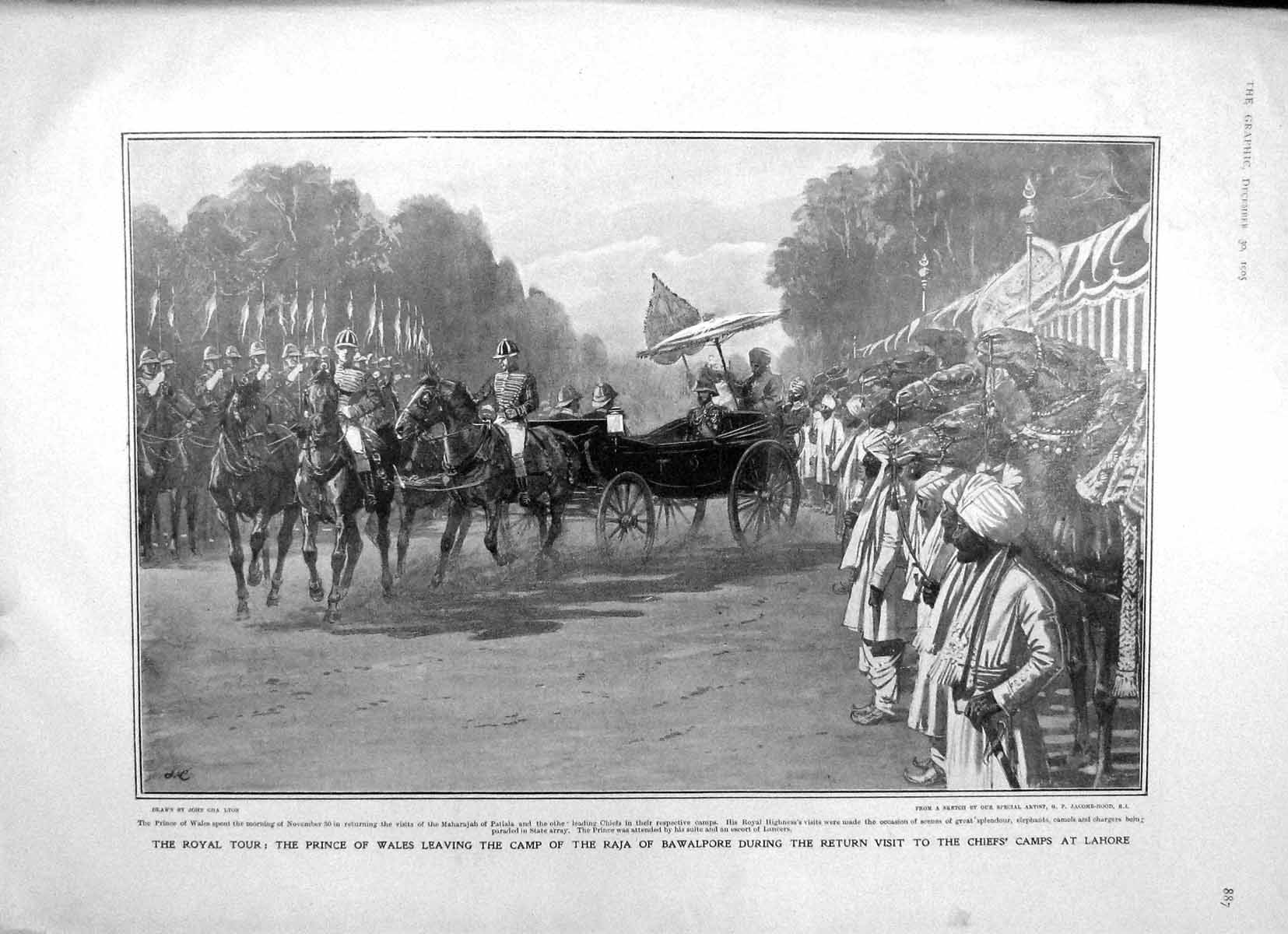 Old Antique Print 1905 Prince Wales Raja Bawalpore Lahore Modez Brittany 20th