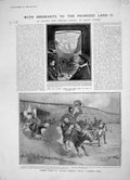Original Old Antique Print 1905 Emigrants Pullman Car Cowboy Calgary Edmonton