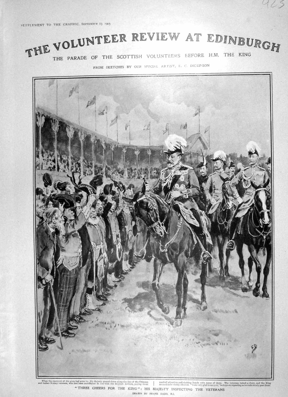 Old Antique Print 1905 Scottish Volunteers Edinburgh King Horse Artillery 20th