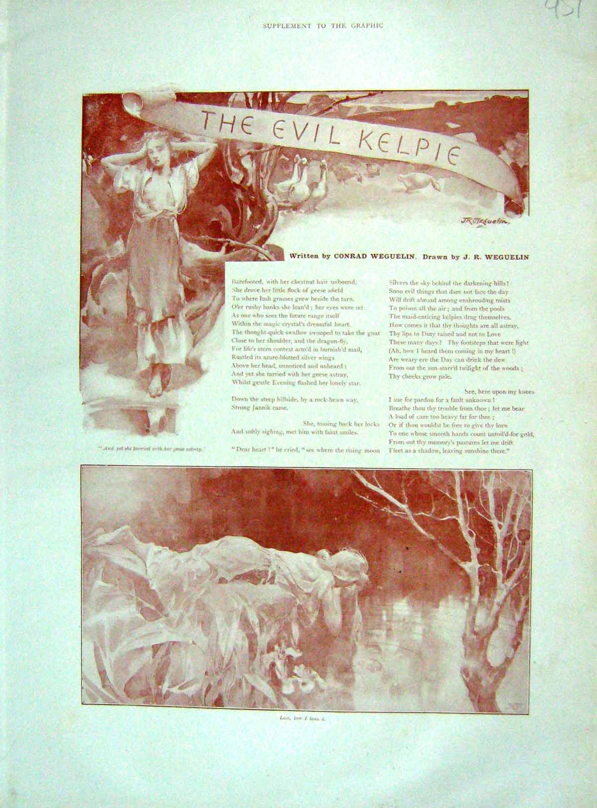 Original Old Antique Print 1905 Evil Kelpie Story Illustration Conrad Weguelin