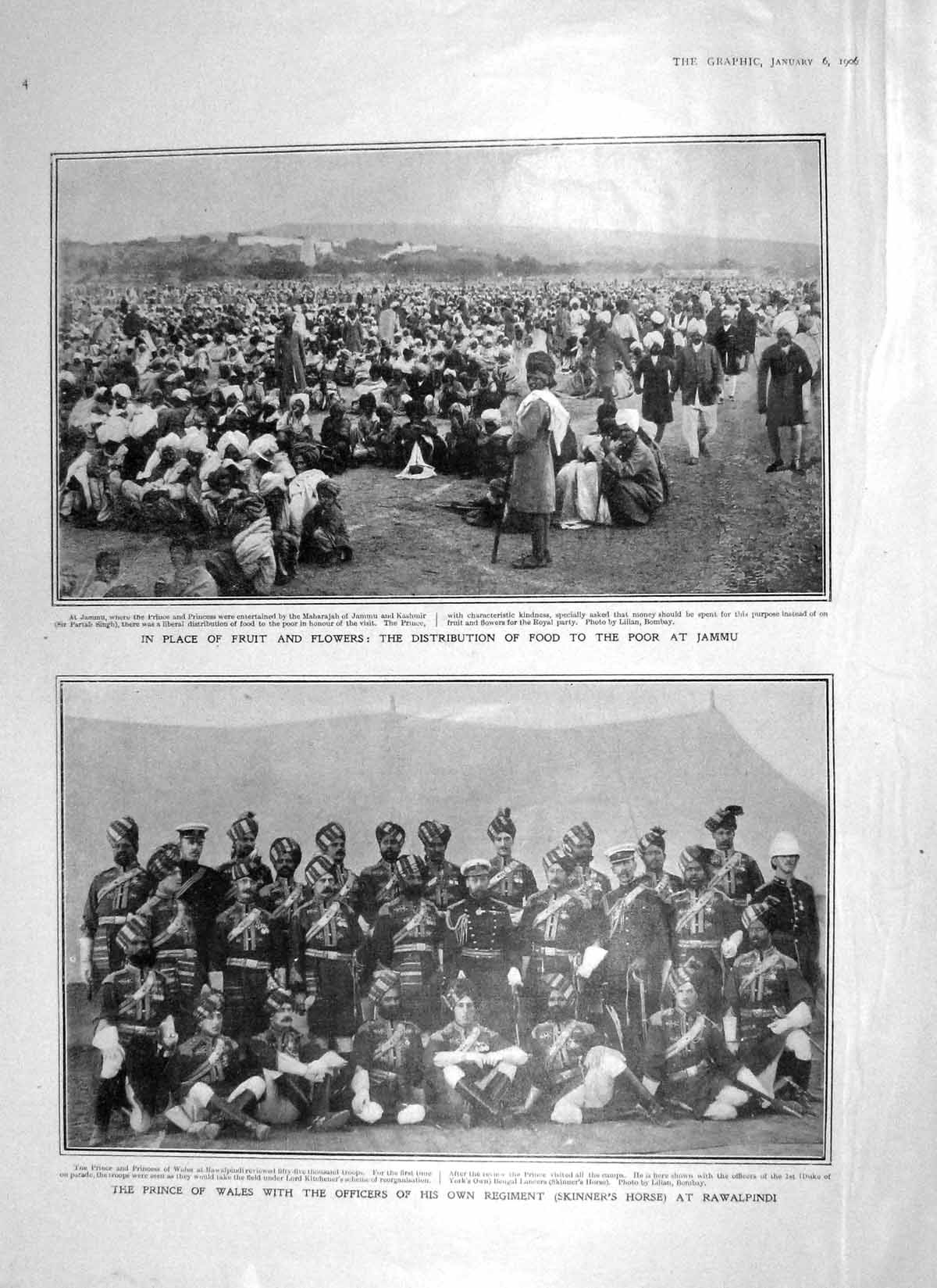Old Antique Print 1906 Food Poor Jammu Maharajah Singh Rawalpindi Wales 20th