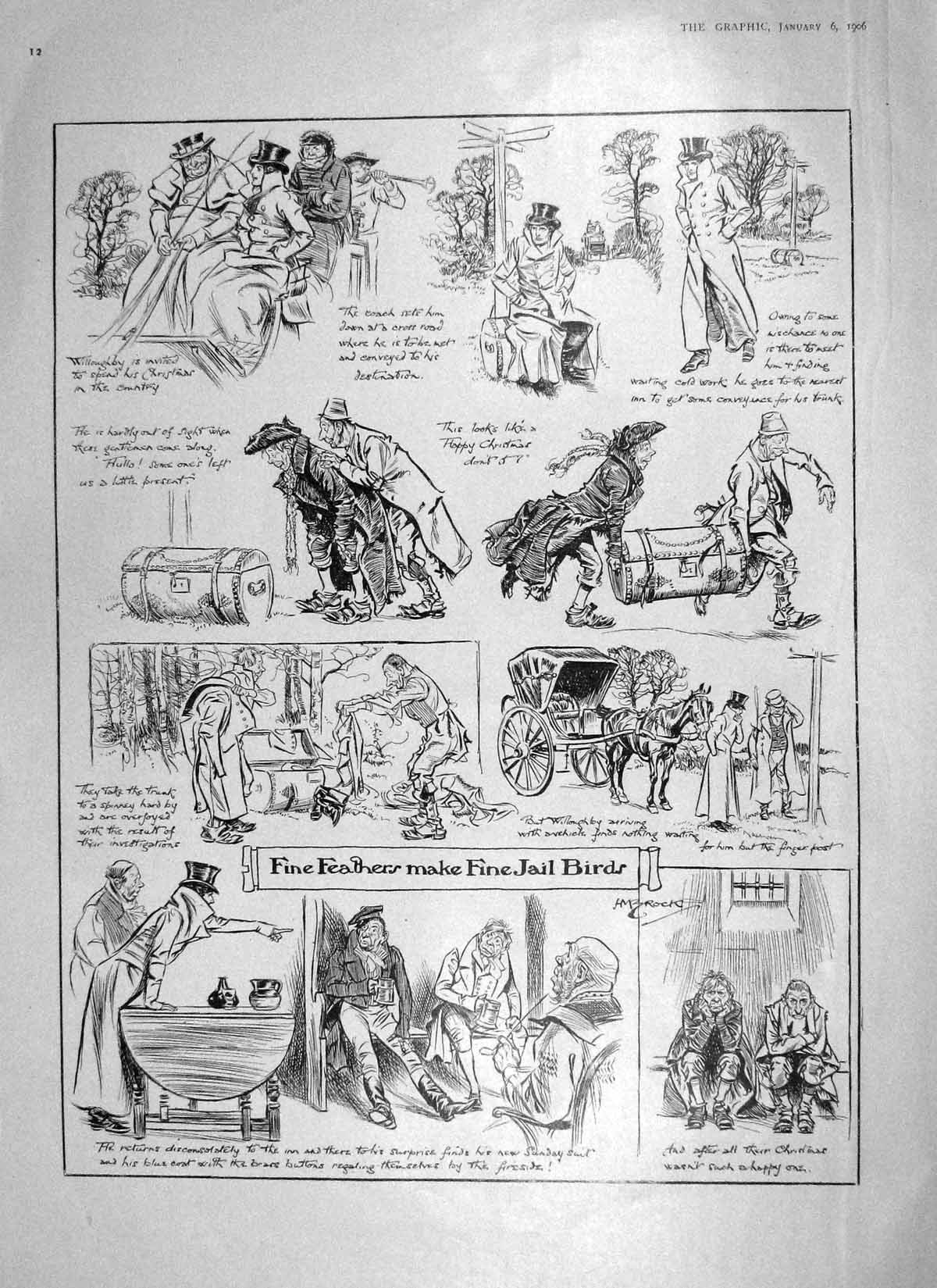 Original Old Antique Print 1906 Fine Feathers Fine Jailbirds Yerkes Wilson 20th