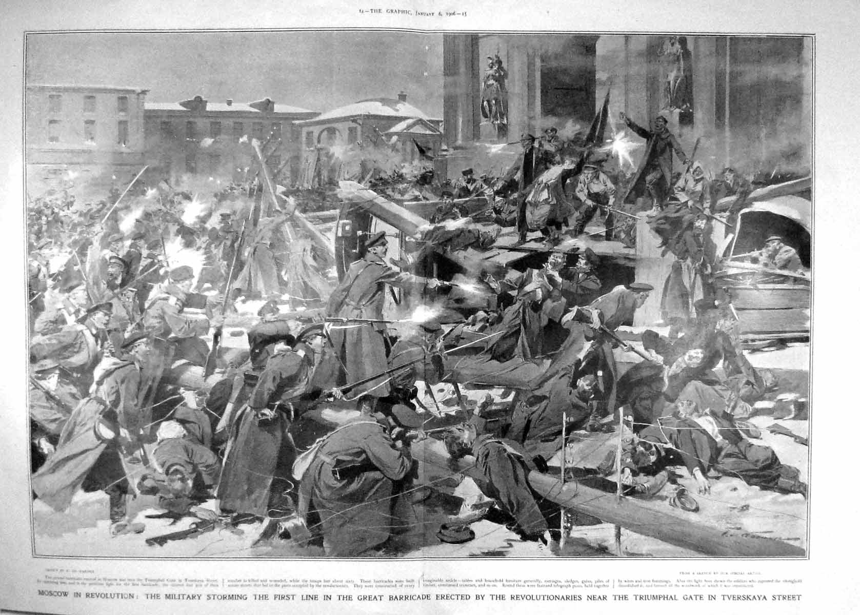Old Antique Print 1906 Moscow Revolution Gate Tverskaya Revolutionaries 0 20th