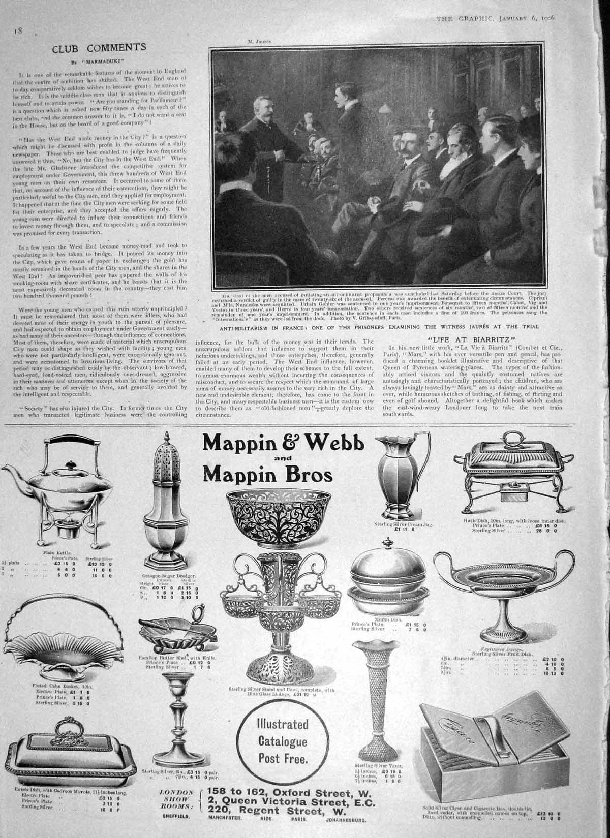 Original Old Antique Print 1906 Anti-Militarism France Jaures Court Van Houten