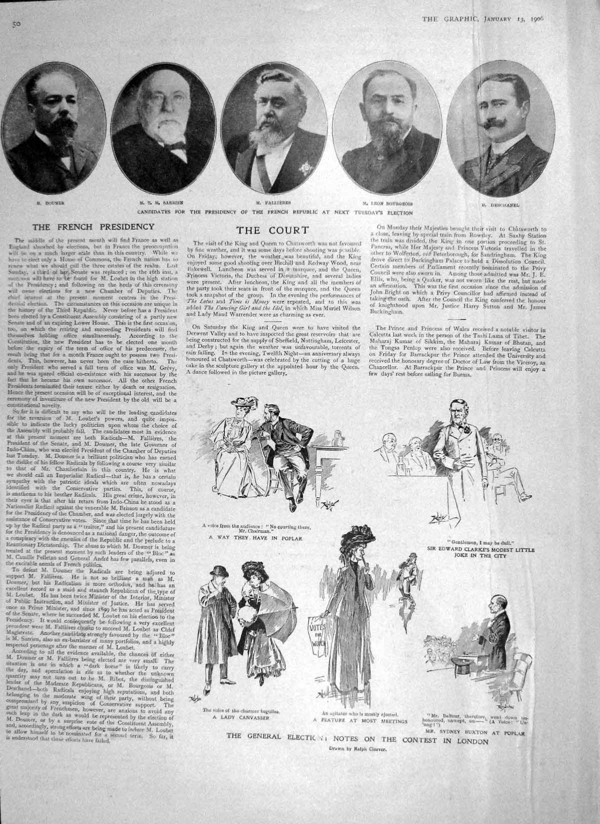 Old Antique Print 1906 French Election Bourgeois Sarrien Buxton Chandni 20th