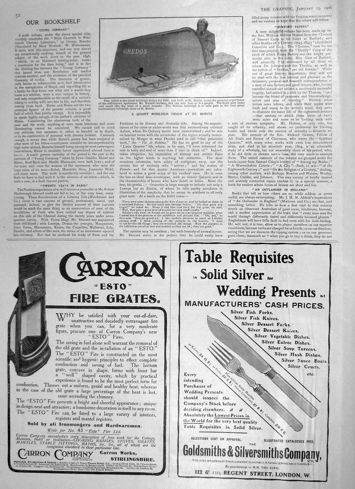 Old Antique Print 1906 Bobsleigh Design St. Moritz Ricardo Soriano Carron 20th