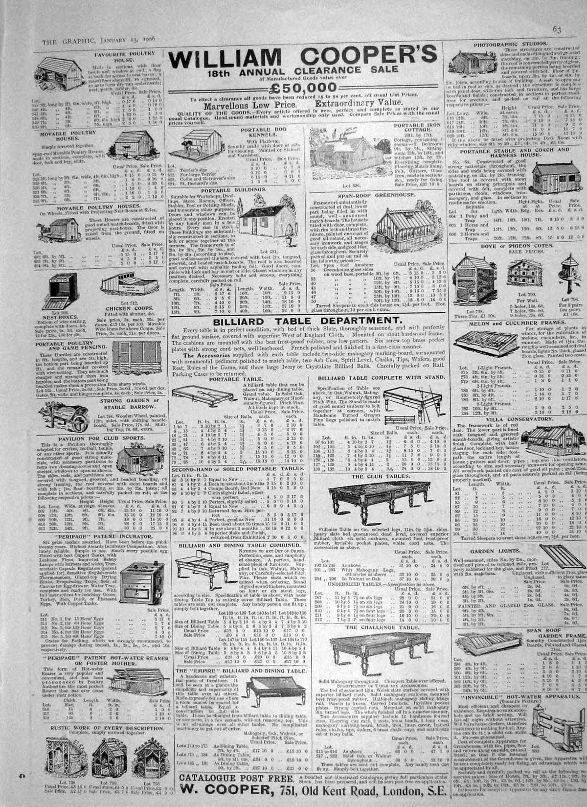 Original Old Antique Print 1906 Advertisement William Coopers Billiard Table