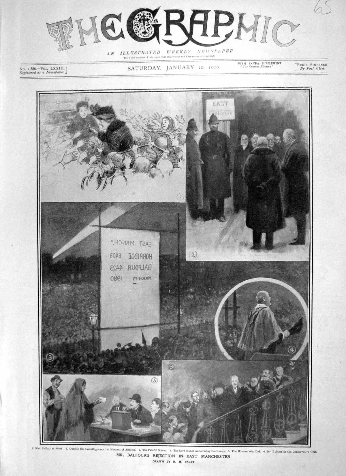 Original Old Antique Print 1906 Balfour Rejection Manchester Lord Mayor 20th