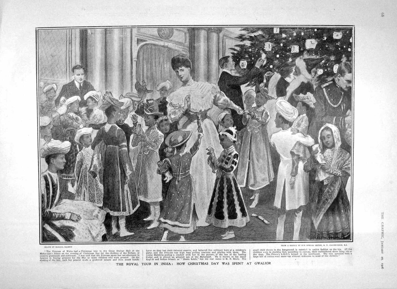 Original Old Antique Print 1906 Royal Tour India Christmas Day Gwalior Durbar