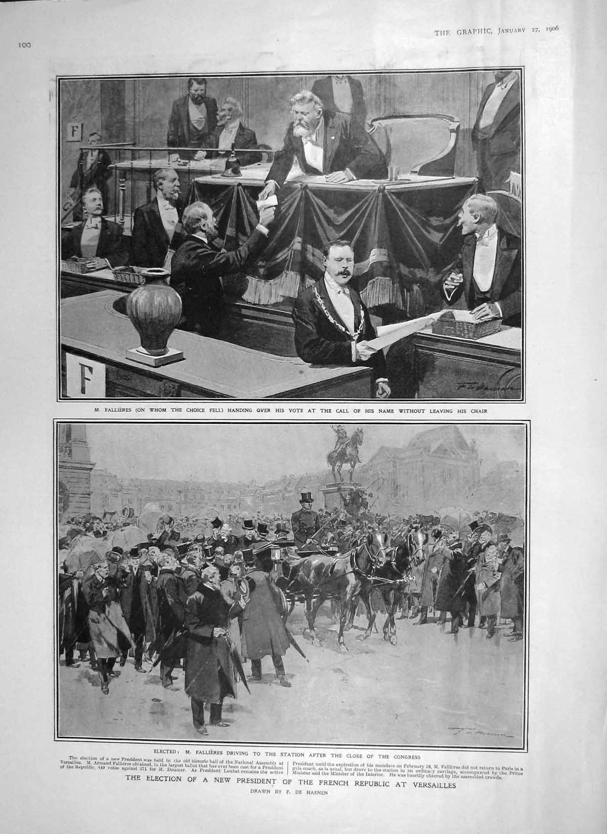 Original Old Antique Print 1906 Fallieres Election President French Versailles