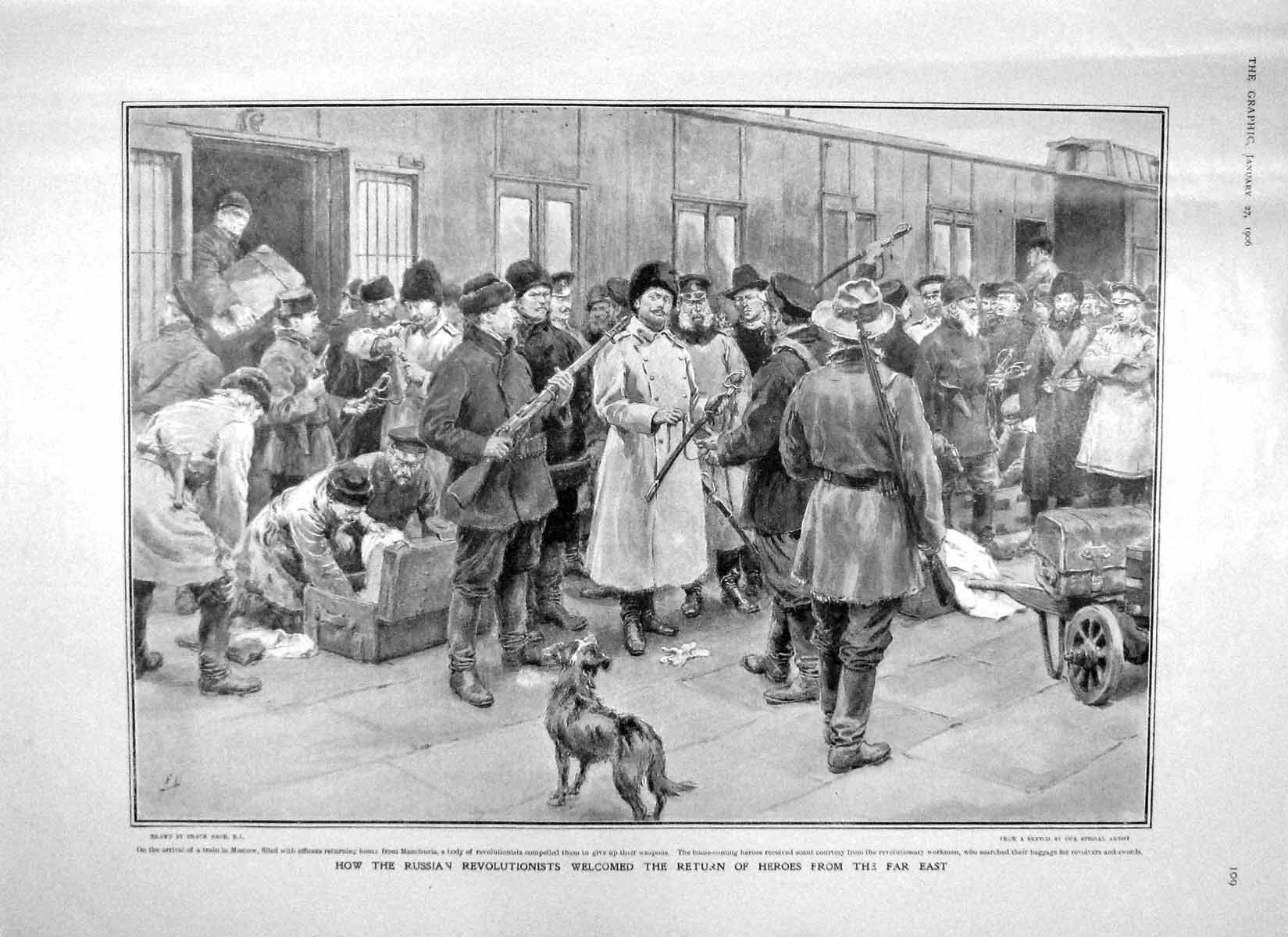 Original Old Antique Print 1906 Russian Revolutionists Moscow Train War Heroes