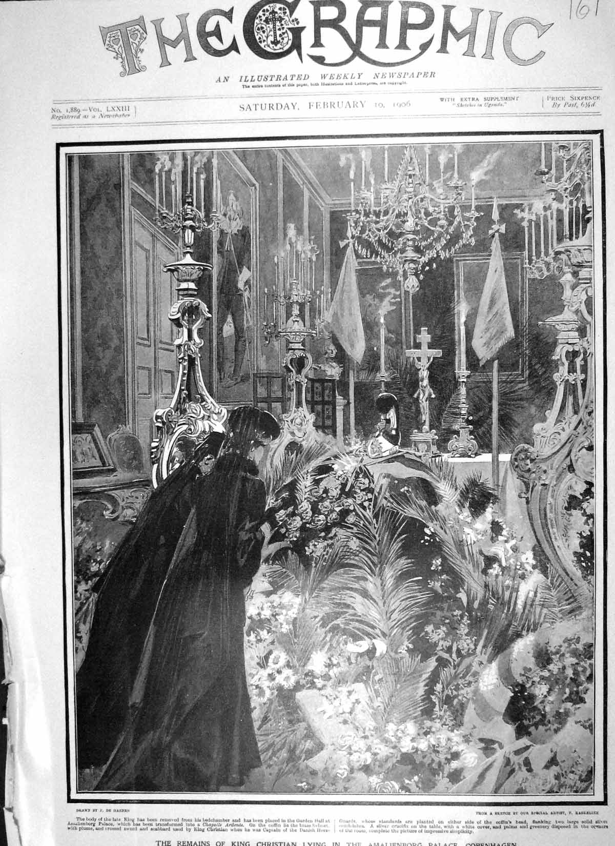 Old Antique Print 1906 Body King Christian Amalienborg Palace Copenhagen 20th