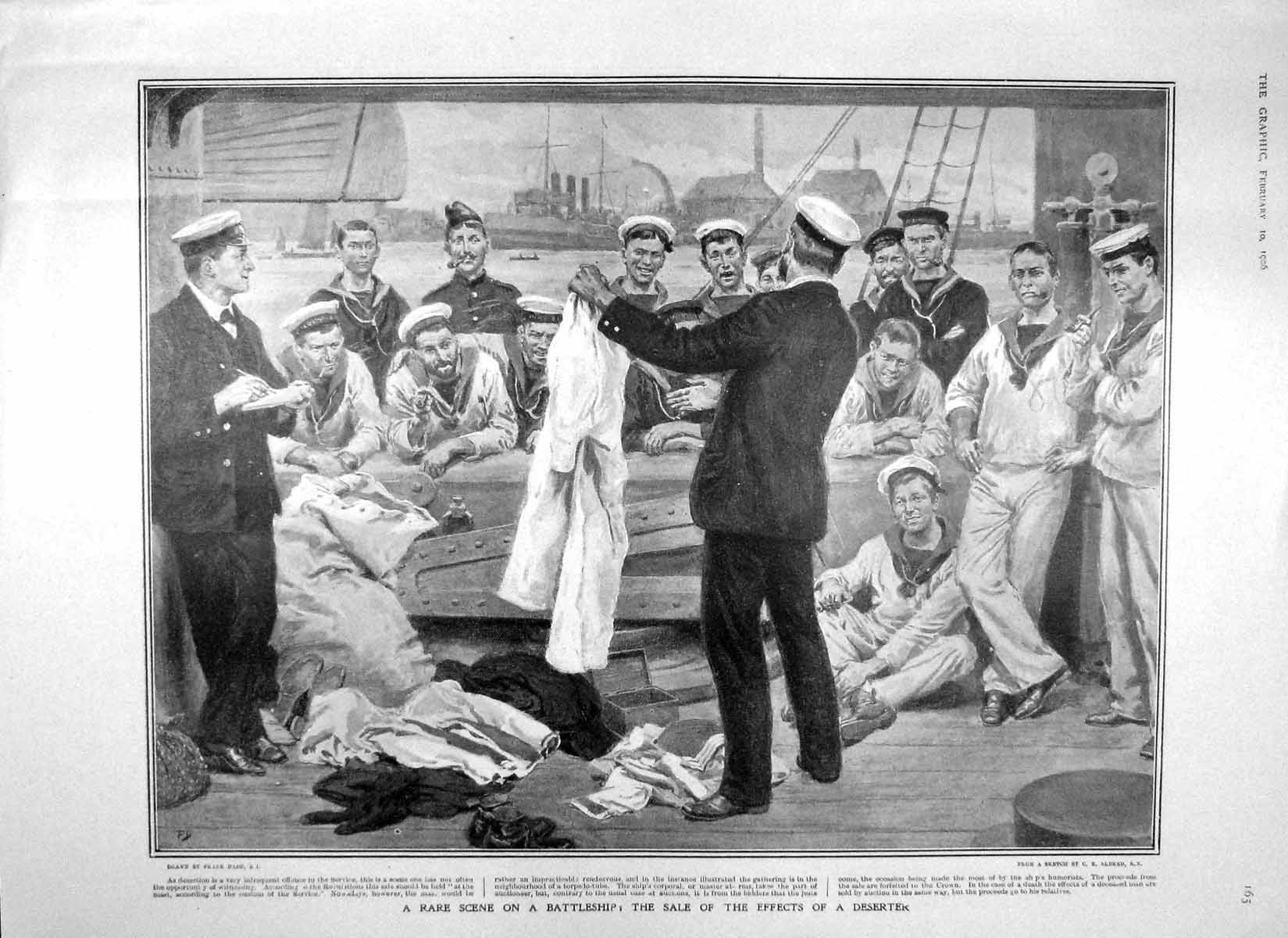 Old Antique Print 1906 Battle Ship Sailors Navy Morocco Cassini Algeciras 20th