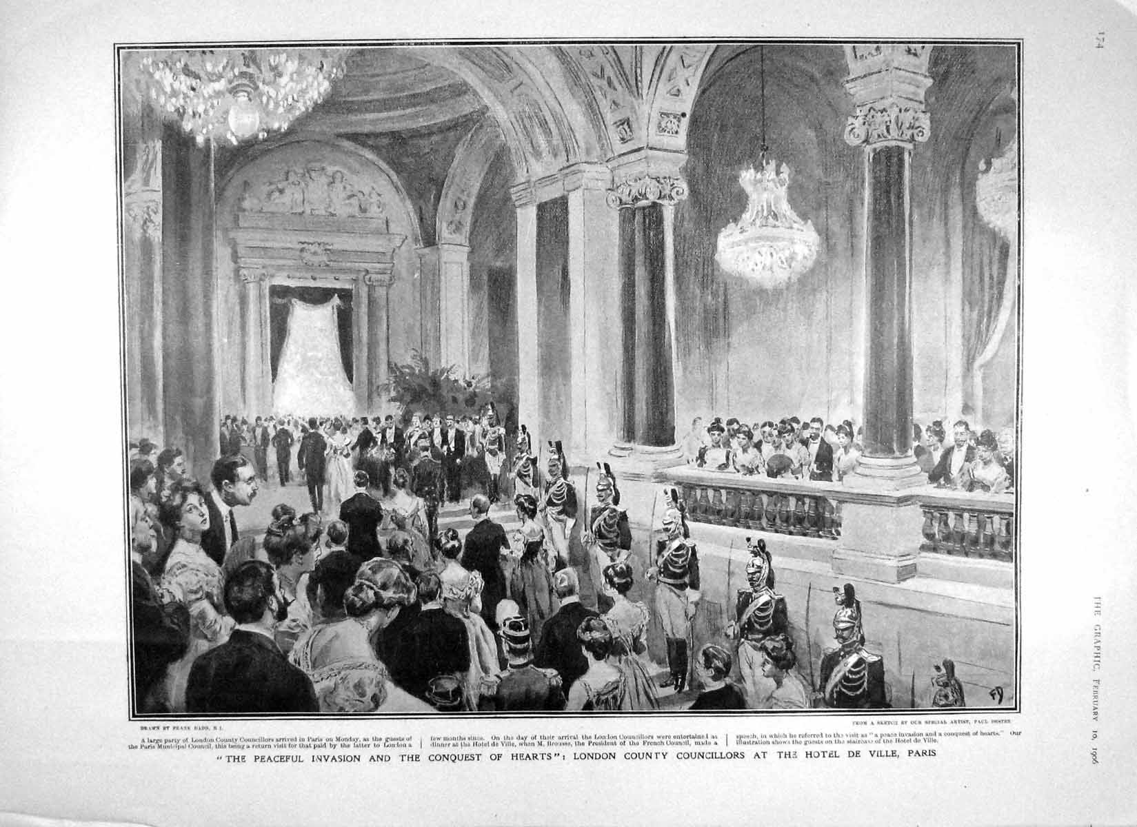 Old Antique Print 1906 London Councillors Hotel Ville Paris Indian Army 20th