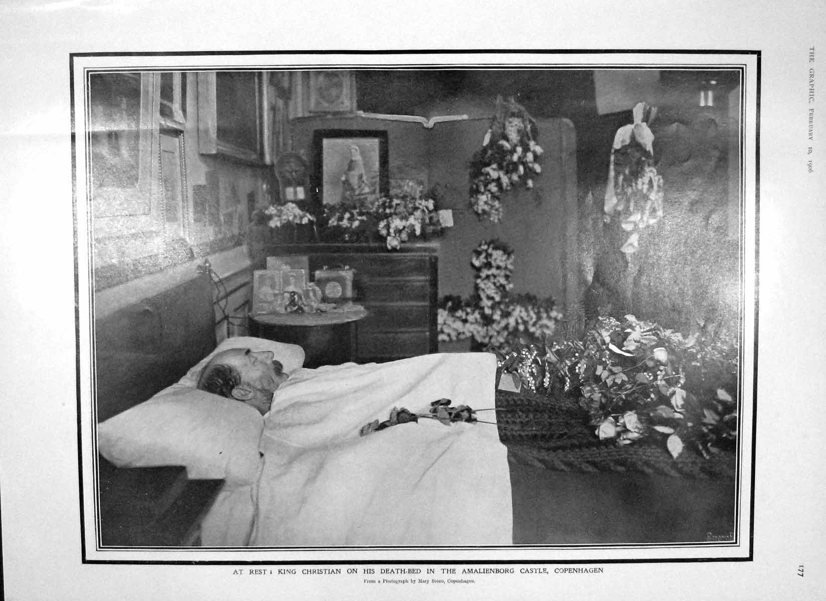Old Antique Print 1906 King Christian Death-Bed Amalienborg Castle Yachts 20th