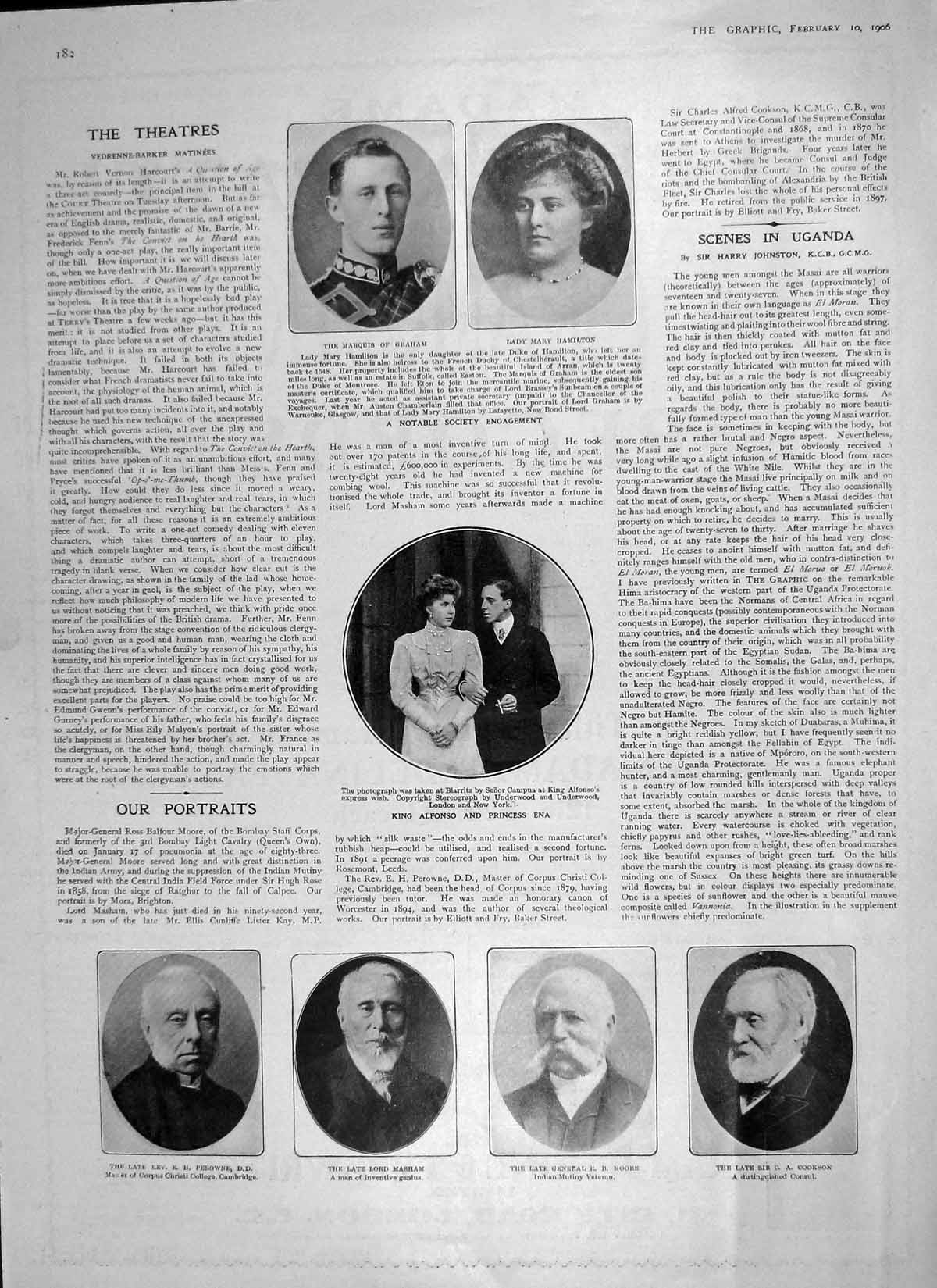 Old Antique Print 1906 Marquis Graham Hamilton King Alfonso Ena Cookson 20th