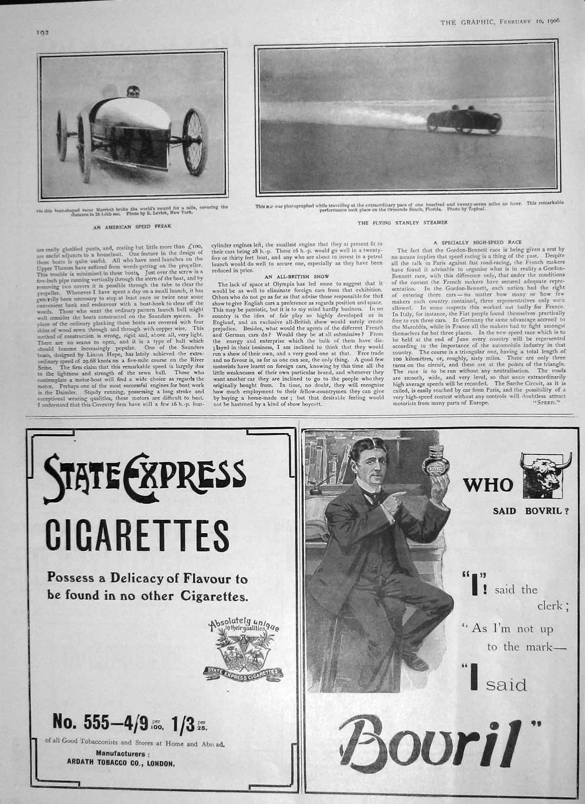 Old Antique Print 1906 Flying Stanley Steamer Florida Marriott Racing Car 20th