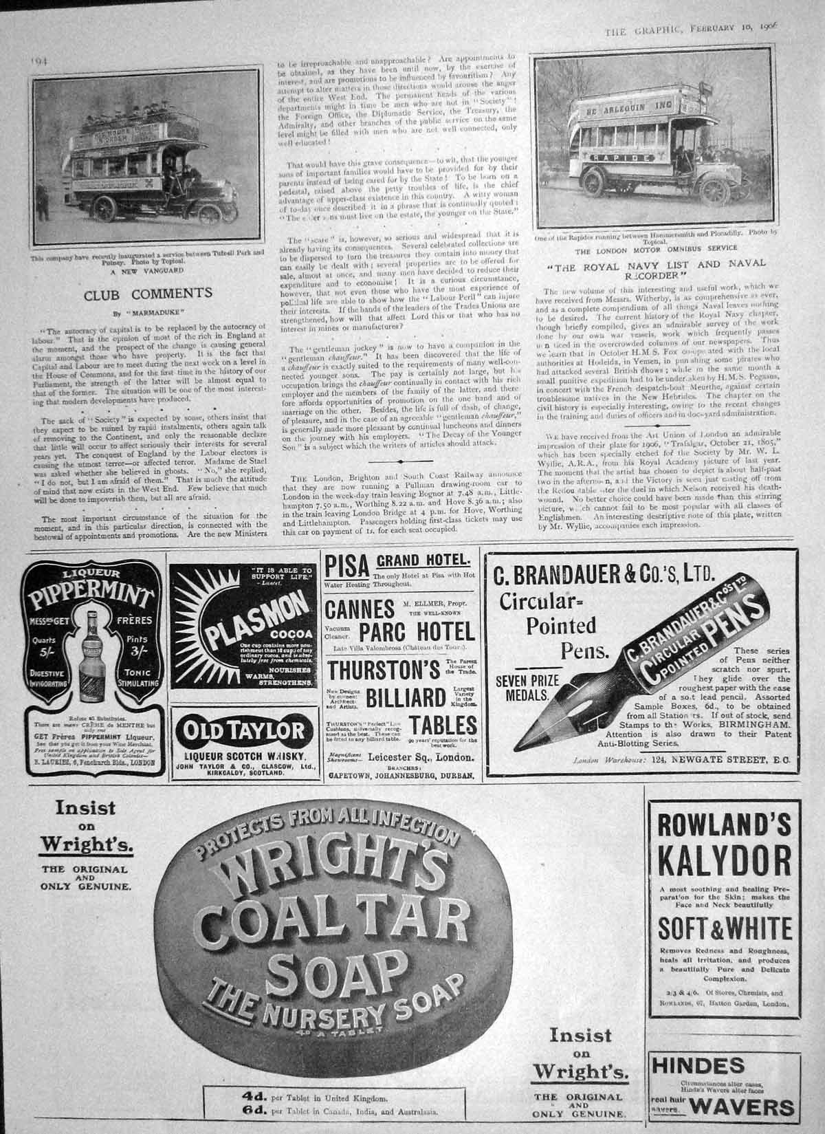 Original Old Antique Print 1906 Vanguard London Motor Omnibus Service Wrights